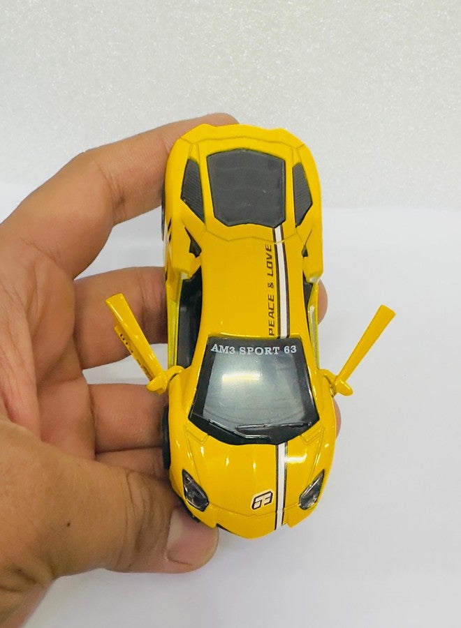 AUTO MT سيارة صغيرة صفراء نموذجية للانجراف مع قاعدة لاصقة، مصنوعة من سبيكة معدنية، مزينة بلوحة عدادات، سيارة رياضية صغيرة لتزيين السيارة - Image 3